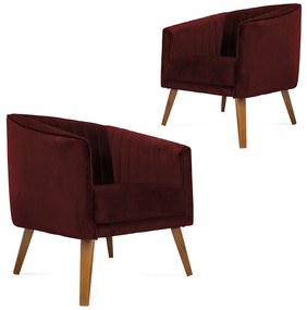Kit 2 Poltronas Decorativas Dalia Pés de Madeira Suede Bordô - Sheep Estofados - Vermelho escuro