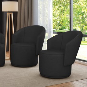 Poltrona Decorativa Orgânica Fixa para Sala Kit 2 Malu Sintético M11 - D'Rossi - Preto