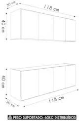 Armário de Cozinha e Balcão Suspenso 118cm Monna Preto Z34  - Mpozenat