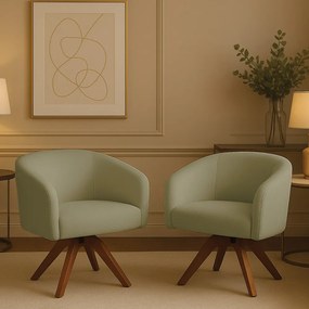 Poltrona Sala Base Giratória Madeira Kit 2 Arielle Bouclê D03 - D'Rossi - Pistache