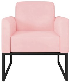 Poltrona Decorativa Isabella Base Industrial Suede Rosa Bebê/Preto G19 - Gran Belo