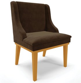 Poltrona Decorativa Base Fixa de Madeira Firenze Suede Marrom/Castanho G19 - Gran Belo