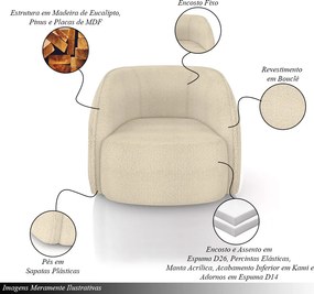 Poltrona Decorativa Sala de Estar Clarke Bouclê Bege G45 - Gran Belo