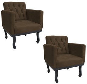 kit 02 Poltronas Classic Pés Luís XV Suede Marrom - ADJ Decor