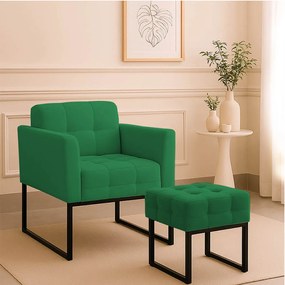 Poltrona Sala e Puff Decorativo Industrial Elisa Suede D03 - D'Rossi - Verde