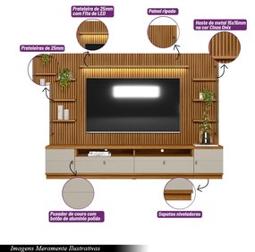 Estante Home Ripado 268cm Aloha para TV até 75 Nature/Off WHite G77 - Gran Belo