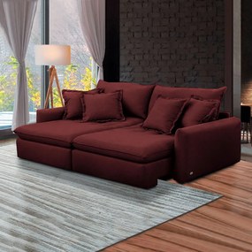 Sofá Bipartido 270cm Retrátil Reclinável Almofadas Caixa Zero Sydney Veludo Bordô G93 - Gran Belo