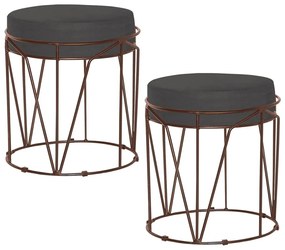 Kit 2 Puffs Decorativo Sala de Estar Base Bronze Chloe Suede Cinza G41 - Gran Belo