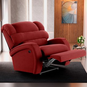 Poltrona do Papai Sala de Cinema Reclinável Kylie Power Elétrica Massagem USB Veludo Vermelho G23