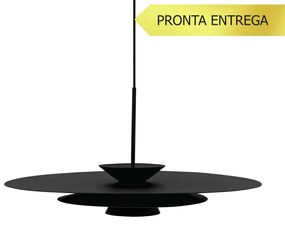 Pendente Tule Ø50X25,5Cm 1Xmr16 - Usina 25122/50 (PT - Preto Texturizado, Igual a Cor 1)