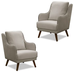 Kit 2 Poltronas Decorativas Catar com Tachas Veludo Bege Claro G33 - Gran Belo