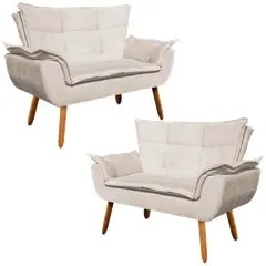 Kit 2 Poltronas Namoradeiras Pés Palito 2 Lugares Opla Suede Bege - Ib