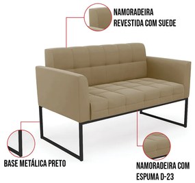 Kit 1 Sofá Namoradeira e 2 Poltronas Elisa Suede Base Metálica Industrial Preto D03 - D'Rossi - Marrom Rato