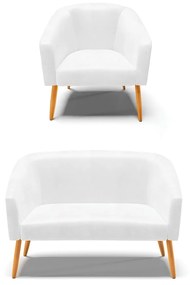Sofá Namoradeira e Poltrona Pé Palito Castanho Stella Sintético PU D03 - D'Rossi - Branco