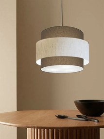 Lustre Pendente Cilíndrico Md-4384 Cúpula em Tecido Caqui Linho Bege Tam 50cm