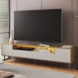 Rack TV 75 Pol 200cm Com LED Pés Palito Caza Mel/Arenas A05 - Mpozenat