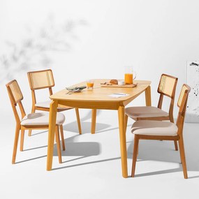 Conjunto Mesa de Jantar Lalá Retangular Carvalho Americano - 1,80mx1,00m + 4 Cadeiras Lalá Encosto Palha Creme - Cru