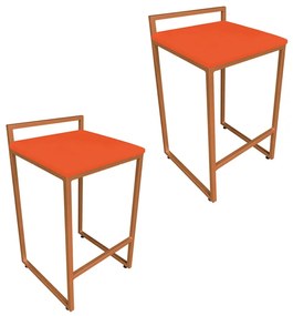Conjunto 02 Banquetas Pietra Suede Base Cobre - Laranja