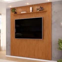 Painel TV 75 Pol 223cm Suspenso Ripado Noah D04 Freijó - Mpozenato