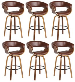 Kit 06 Banquetas para Cozinha Giratória Brenna Base Madeira PU Sintético Marrom G56 - Gran Belo