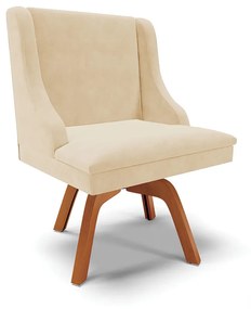 Kit 06 Cadeiras de Jantar Liz Suede Bege Base Madeira MM35- D'Rossi