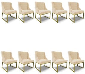 Cadeira Sala de Jantar Industrial Dourado Kit 10 Liz Suede D03 - D'Rossi - Bege