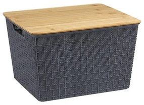 Caixa Organizadora Com Tampa de Bambu (Cinza) - 18L