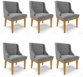 Cadeira Sala Jantar Kit 6 Liz Base Madeira Castanho Linho D03 - D'Rossi				 - A26 Grafite