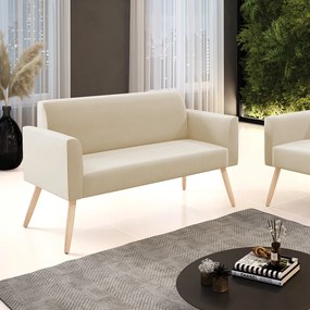 Sofá Namoradeira Pés Palito Natural Marisa Suede Bege D03 - D'Rossi