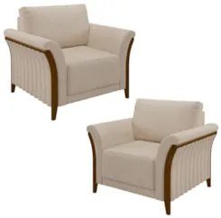 Kit 2 Poltronas Decorativas Sala de Estar 102cm Pés Madeira Roya Z32 L
