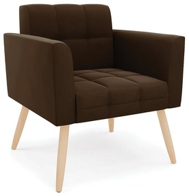 Kit 1 Sofá Namoradeira e 2 Poltronas Elisa Suede Pés Palito Natural - D'Rossi - Marrom