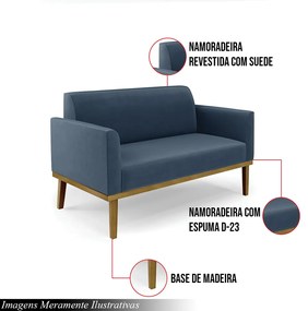 Poltrona Namoradeira Decorativa Isabella Pés Fixo em Madeira Castanho Suede Azul Marinho G19 - Gran Belo