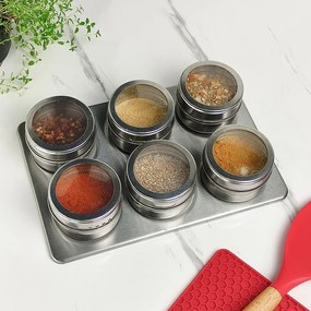 Kit com 6 Porta Temperos + Base Metálica