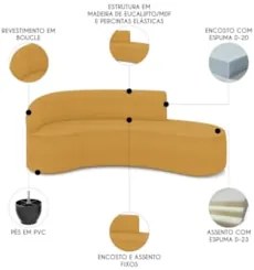 Sofá 4 Lugares Para Sala 220cm Orgânico Wendi Boucle Mostarda I01  - M