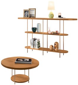 Conjunto Mesa Centro Sky Tampo MDF Aparador Inifnity Pés em Aço Cinamomo G26 - Hb Móveis