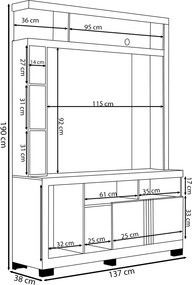 Home Estante para TV até 50 2 Portas MDP/MDF 190cm Nichos Laterais Brogy Nogueira/Off White G73 - Gran Belo