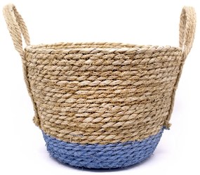 Cesto de Fibra Natural Seagrass Com Fundo Azul 24,5x31x33 Cm - D'Rossi