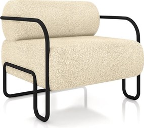 Poltrona Decorativa Sala de Estar Polatsk Base Industrial de Ferro Bouclê Bege G33 - Gran Belo