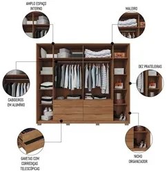 Guarda Roupa Casal Com 2 Espelhos 6 Portas Martin C01 Buriti - Mpozena