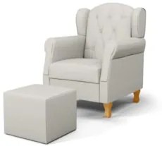 Poltrona de Amamentação Pés Madeira e Puff Lucy Z39  Linho Off White -