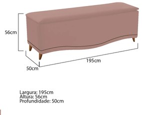 Calçadeira Estofada Yasmim 195 cm King Size Suede Rosê - ADJ Decor