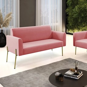 Sofá Namoradeira 2 Lugares Pé de Ferro Dourado Marisa Suede D03 - D'Rossi - Rose