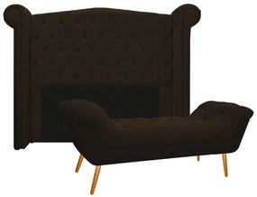 Kit Cabeceira e Calçadeira Veneza 140 cm Casal Corano Marrom - ADJ Decor