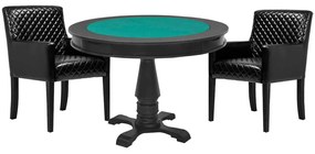 Mesa de Jogos Carteado Victoria Redonda Tampo Reversível Preto com 2 Cadeiras Liverpool Corino Preto Matelassê G36 G15 - Gran Belo