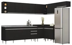 Armário de Cozinha Modulado de Canto 8 Peças CP27 com Pia Inox Preto -