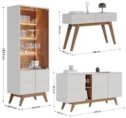 Buffet Cristaleira e Aparador Rebeca com Espelho Adnet 67cm C05 Off Wh