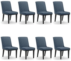 Cadeira Sala de Jantar Base Madeira Preto Kit 8 Sofia Suede D03 - D'Rossi - Azul Marinho