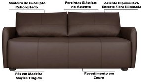 Sofá Decorativo Sala de Estar Lily 3 Lugares 200cm Couro Café G34 - Gran Belo