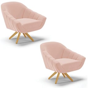 Kit 02 Poltronas Giratória Giovana Veludo Base Madeira MA30 D03 - D'Rossi - Rose