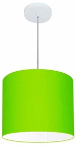 Lustre Pendente Cilíndrico Md-4143 Cúpula em Tecido 35x25cm Verde Limão - Bivolt